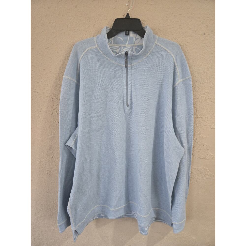 Tommy Bahama Reversible Sweater LIGHT BLUE Knit Sweatshirt, Half Zip, Size 2X